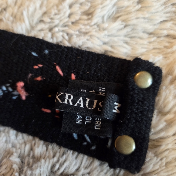 Anthropologie Jenny Kraus 100% Wool Floral Embroidered Black Belt - Picture 4 of 6